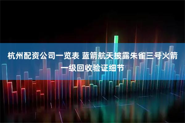 杭州配资公司一览表 蓝箭航天披露朱雀三号火箭一级回收验证细节